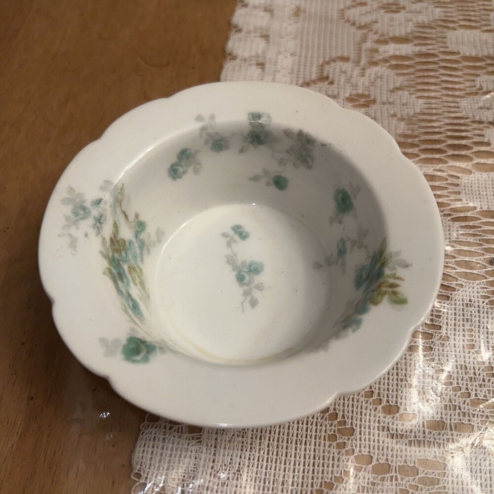 Limoges France 4" Custard Bowl ramekin dessert bowl Blue Roses Vintage
